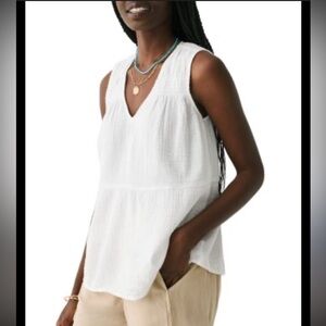 FAHERTY Nordstrom Ainsley White V-Neck Sleeveless Gauze White Organic Cotton Top